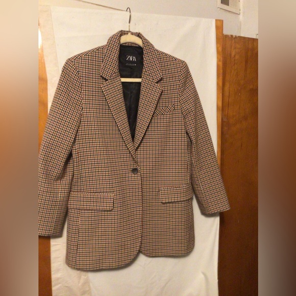 Zara checkered preppy academia fitted blazer Sz M - Picture 2 of 8